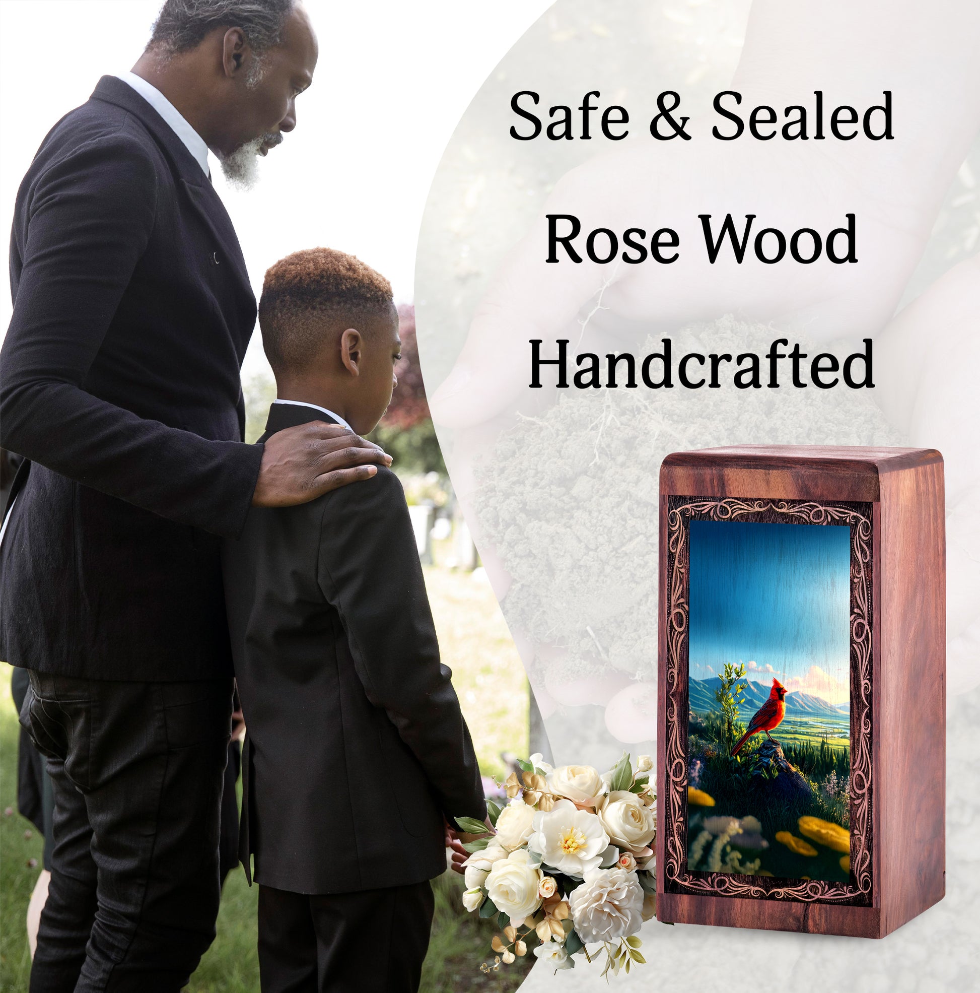 Nature View Theme Urn For Ashes - Wooden Memorial Cremation Urn For Burial
