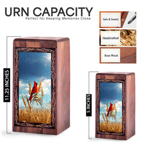 Nature Cardinal Memorial Urn - Wheat Field Theme Funeral Urn For Adult Female