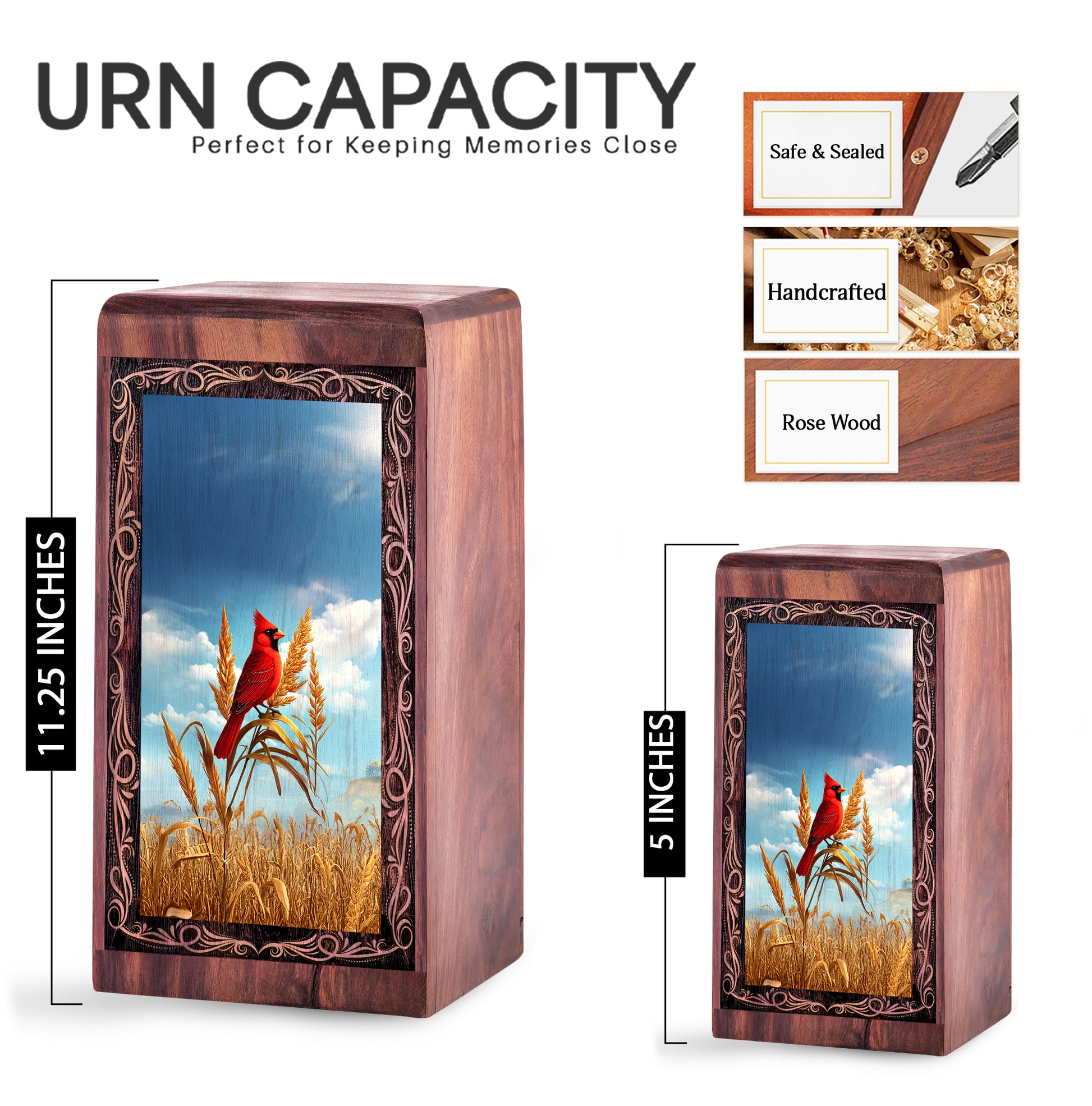 Nature Cardinal Memorial Urn - Wheat Field Theme Funeral Urn For Adult Female