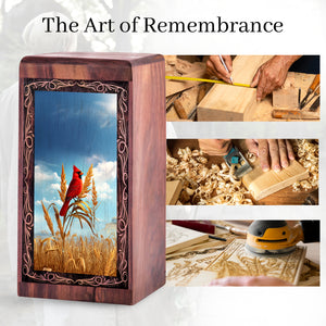 Nature Cardinal Memorial Urn - Wheat Field Theme Funeral Urn For Adult Female