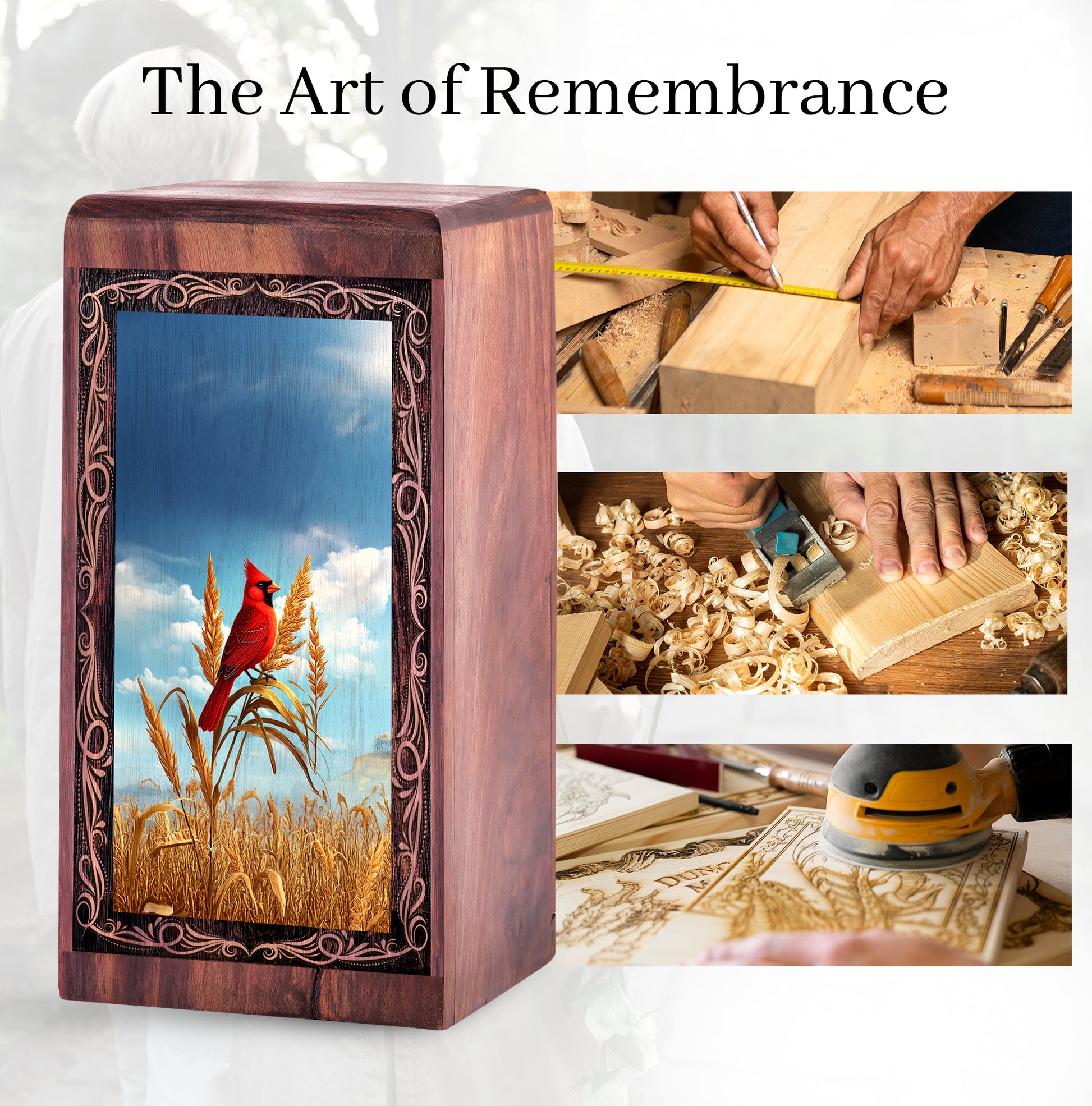 Nature Cardinal Memorial Urn - Wheat Field Theme Funeral Urn For Adult Female