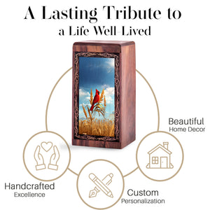 Nature Cardinal Memorial Urn - Wheat Field Theme Funeral Urn For Adult Female