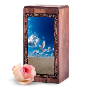 Dove Sky Theme Memorial Urn For Ashes - Wooden Keepsake Cremation Urns For Male