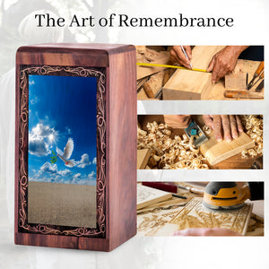 Dove Sky Theme Memorial Urn For Ashes - Wooden Keepsake Cremation Urns For Male