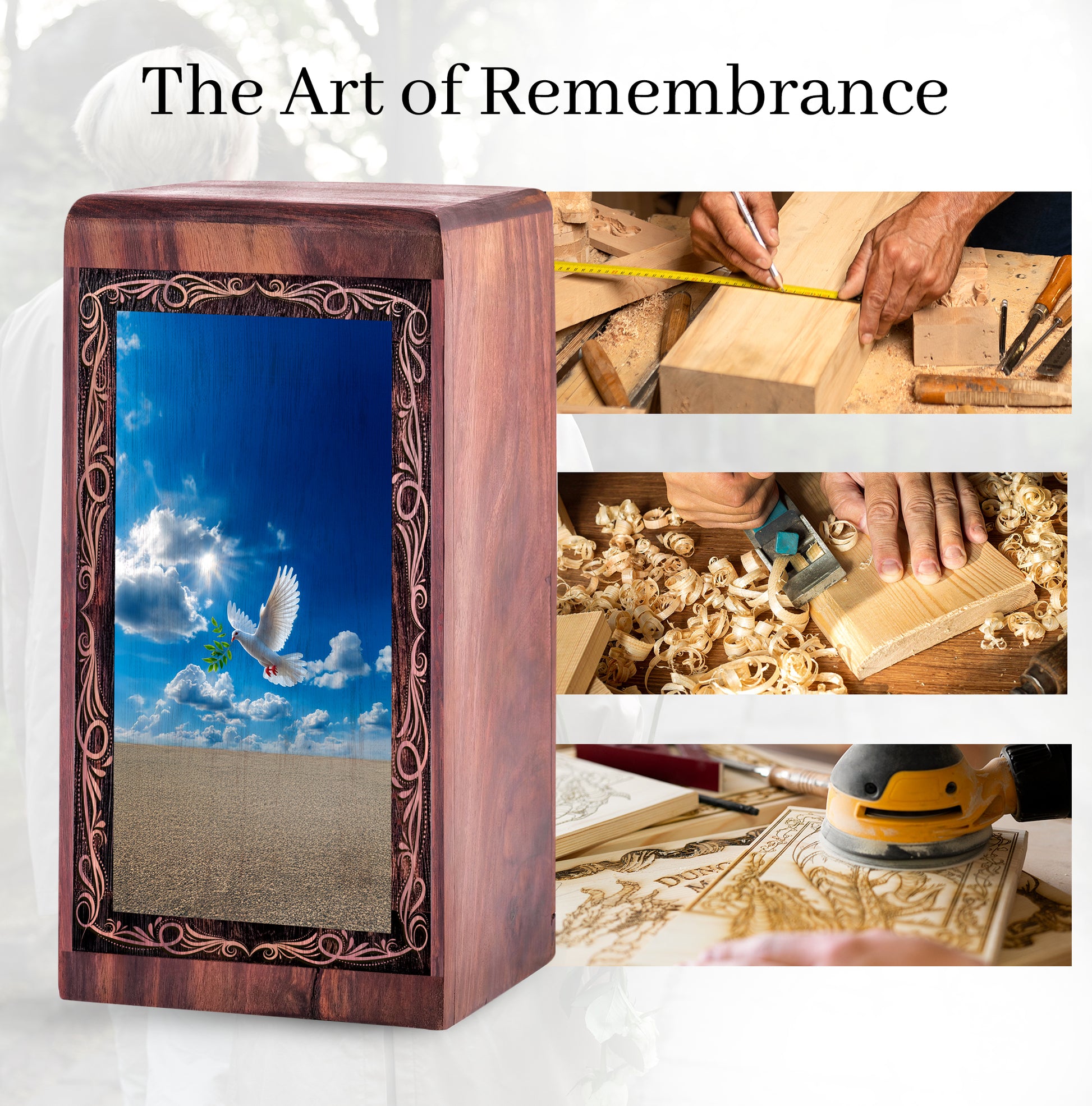 Dove Sky Theme Memorial Urn For Ashes - Wooden Keepsake Cremation Urns For Male