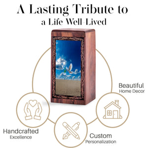 Dove Sky Theme Memorial Urn For Ashes - Wooden Keepsake Cremation Urns For Male