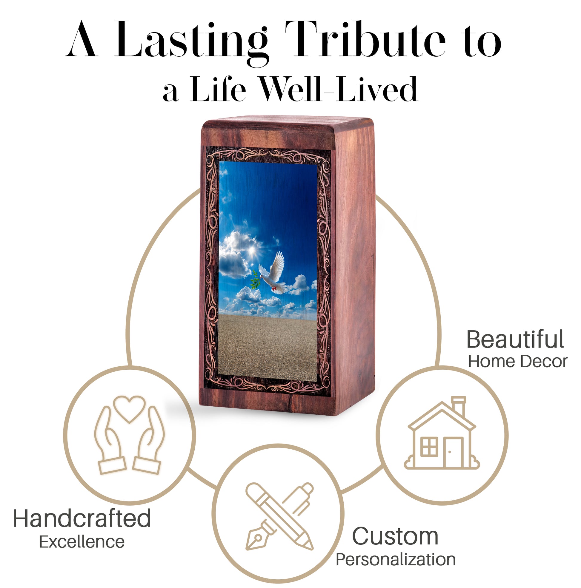 Dove Sky Theme Memorial Urn For Ashes - Wooden Keepsake Cremation Urns For Male
