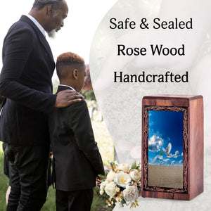 Dove Sky Theme Memorial Urn For Ashes - Wooden Keepsake Cremation Urns For Male