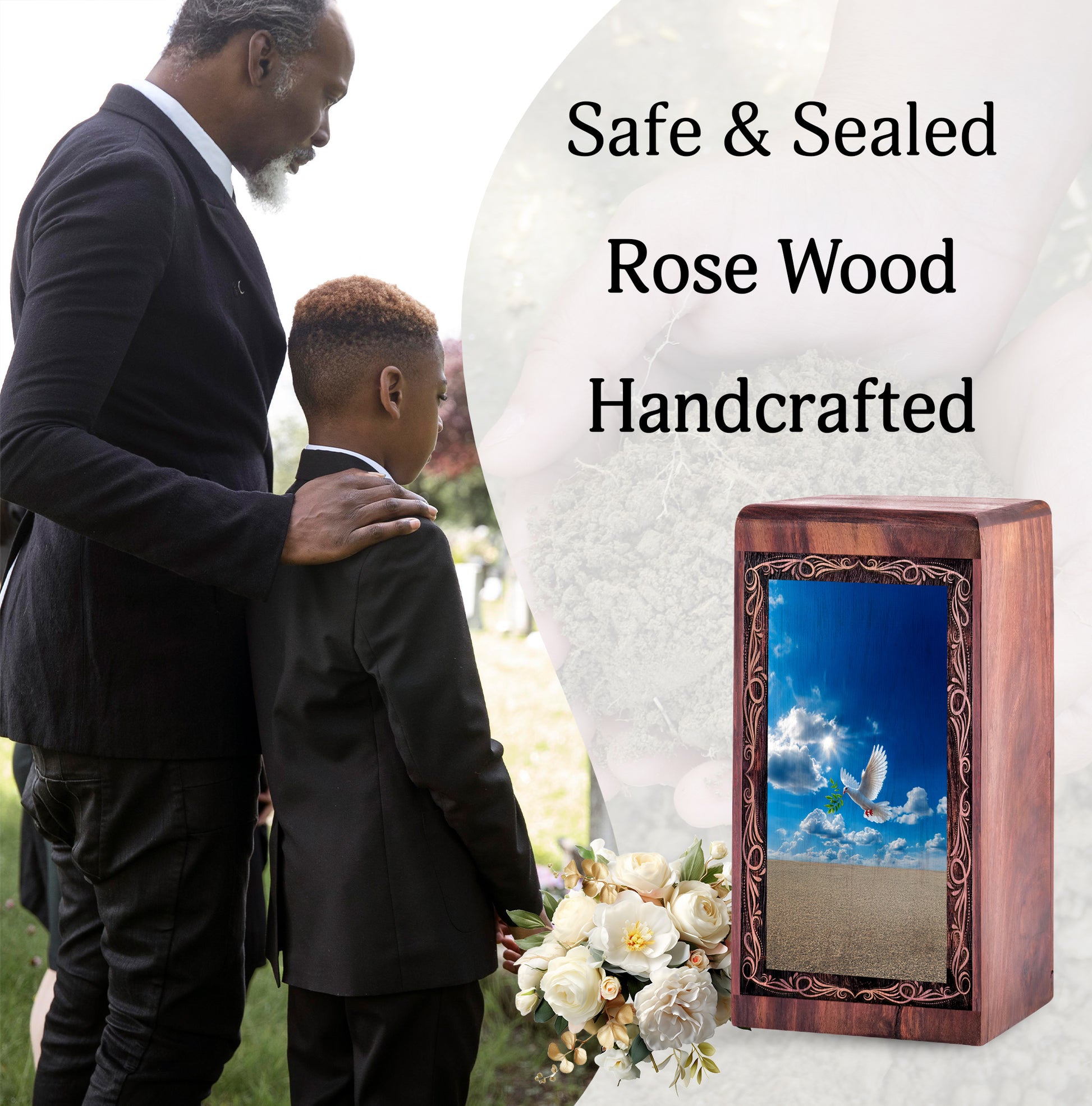 Dove Sky Theme Memorial Urn For Ashes - Wooden Keepsake Cremation Urns For Male