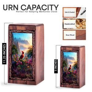 Cardinal Mountain Theme Urn Box – Wood Cremation Urn For Burial