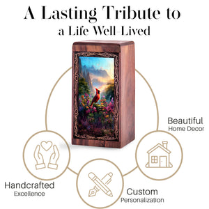 Cardinal Mountain Theme Urn Box – Wood Cremation Urn For Burial