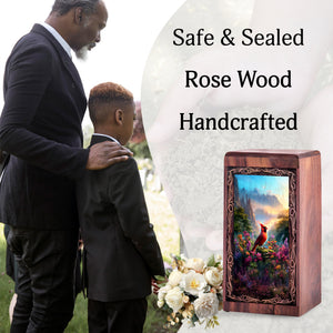Cardinal Mountain Theme Urn Box – Wood Cremation Urn For Burial