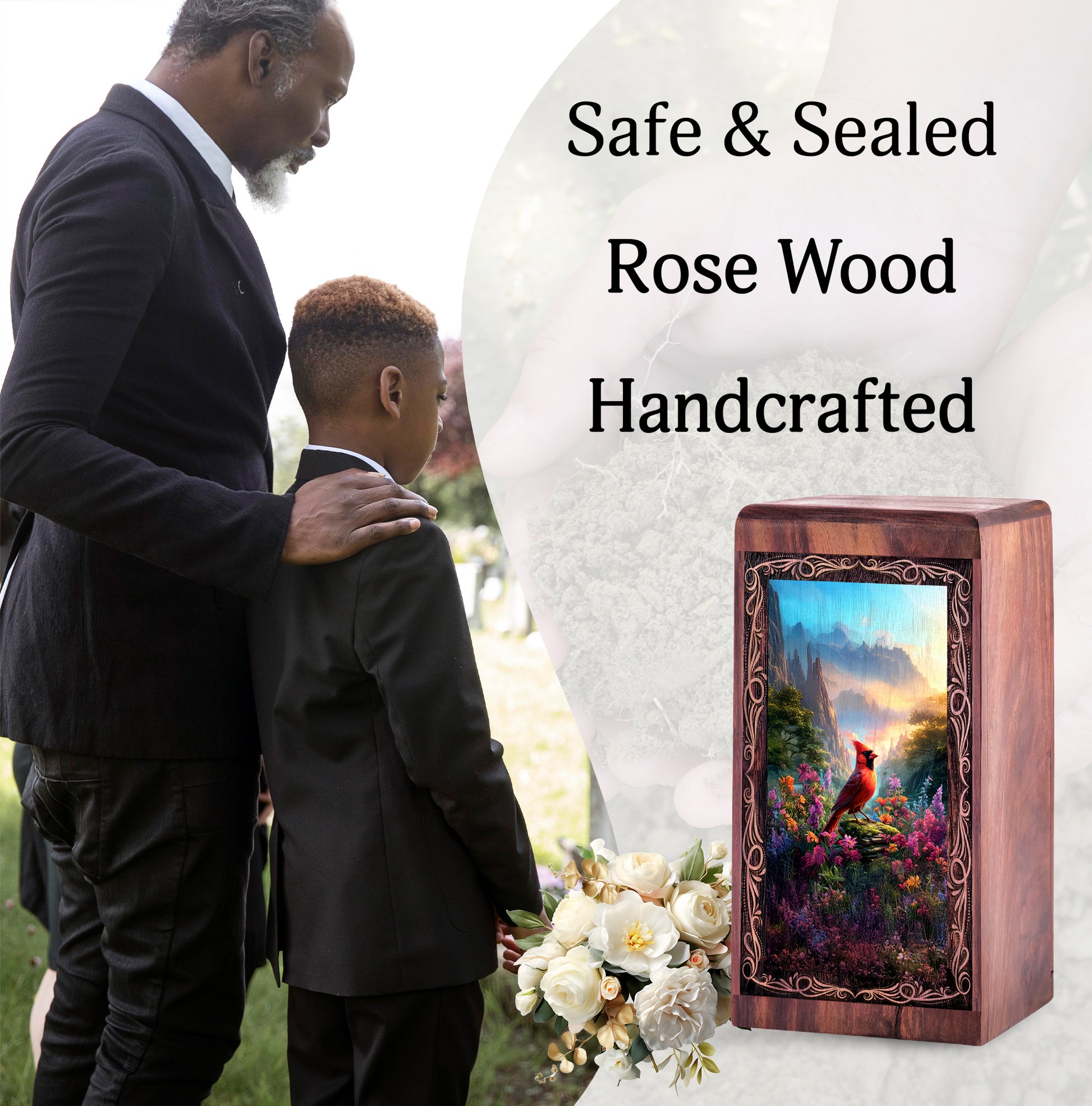 Cardinal Mountain Theme Urn Box – Wood Cremation Urn For Burial