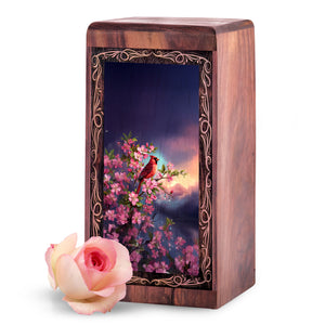 Cherry Blossom Cardinal Memorial Urn - Handmade Memorial Urn For Ashes Adult Male