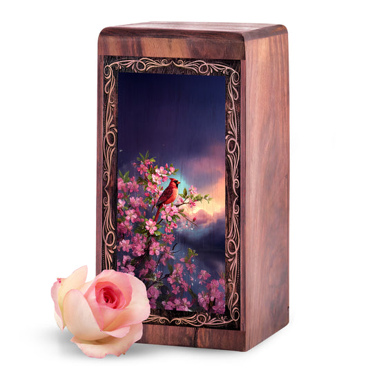 Cherry Blossom Cardinal Memorial Urn - Handmade Memorial Urn For Ashes Adult Male