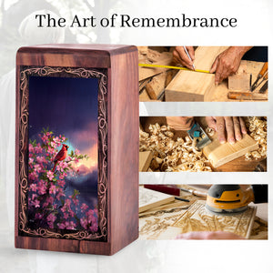 Cherry Blossom Cardinal Memorial Urn - Handmade Memorial Urn For Ashes Adult Male
