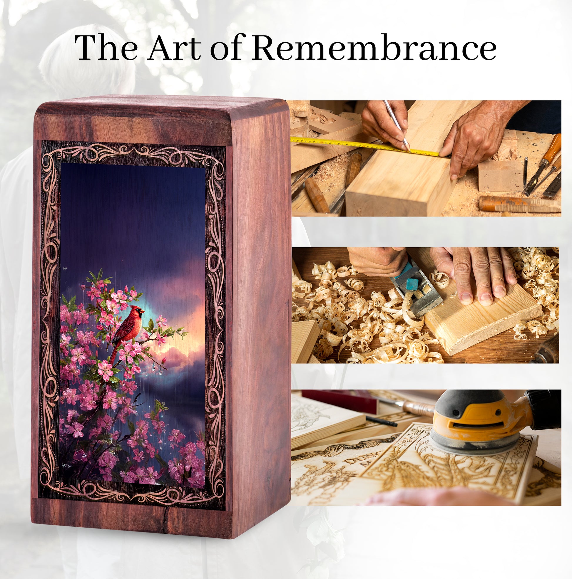 Cherry Blossom Cardinal Memorial Urn - Handmade Memorial Urn For Ashes Adult Male