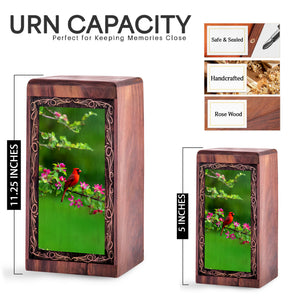 Spring Blossom Cardinal Urn – Handmade Wooden Cremation Urn for Ashes