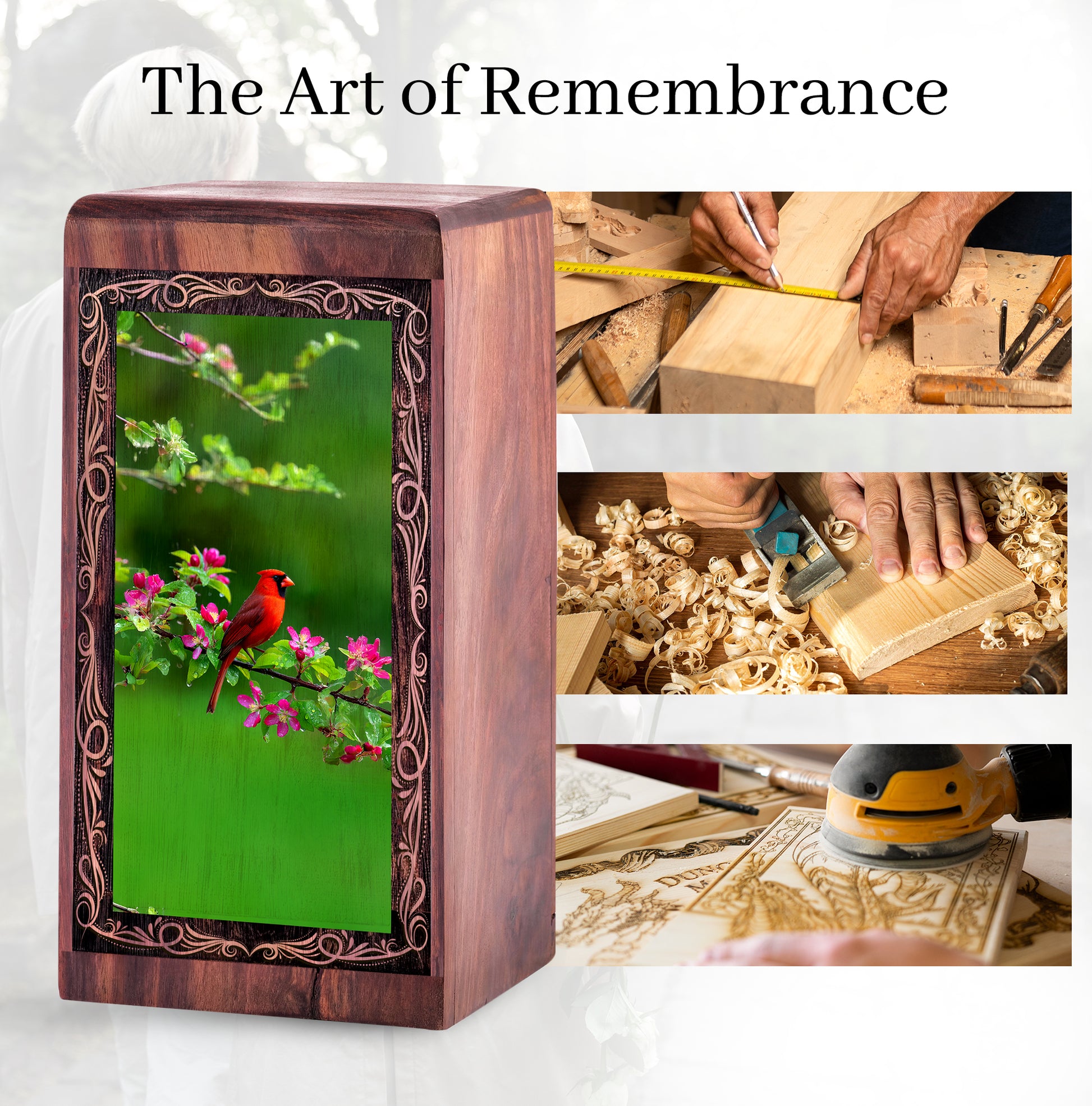 Spring Blossom Cardinal Urn – Handmade Wooden Cremation Urn for Ashes