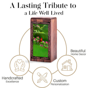 Spring Blossom Cardinal Urn – Handmade Wooden Cremation Urn for Ashes