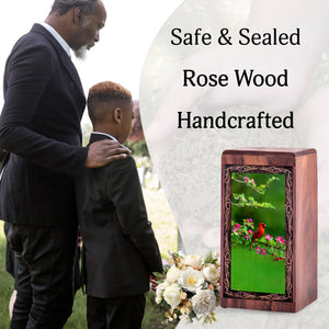 Spring Blossom Cardinal Urn – Handmade Wooden Cremation Urn for Ashes
