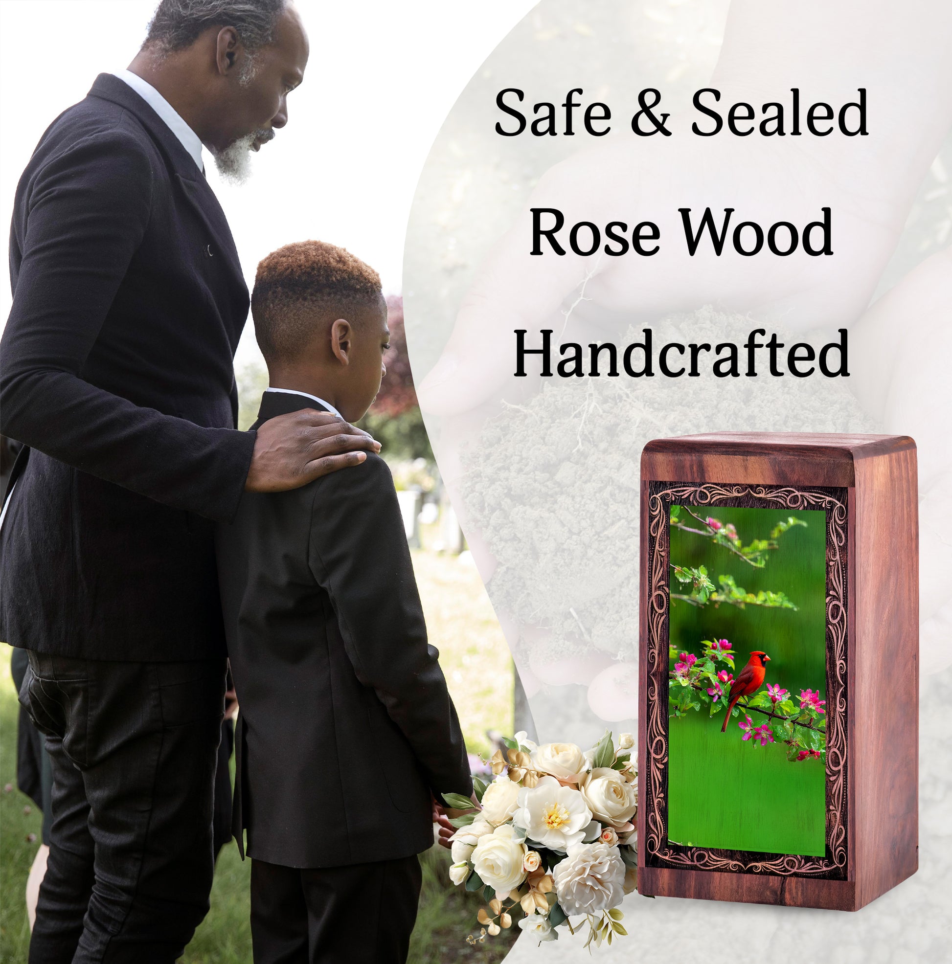 Spring Blossom Cardinal Urn – Handmade Wooden Cremation Urn for Ashes