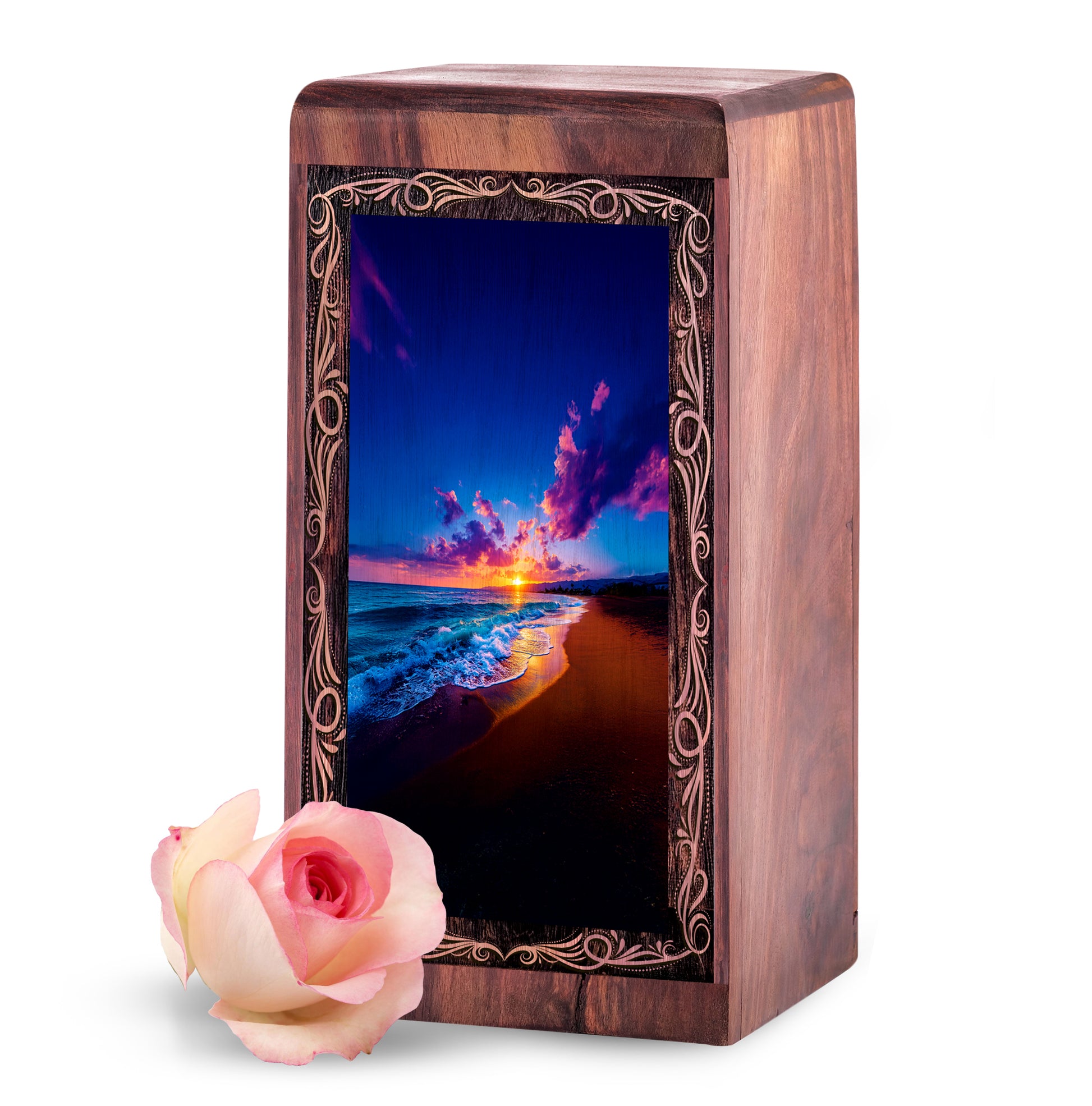 Evening Beach Sunset Cremation Urn – Handmade Wood Urn For Ashes Adult Male