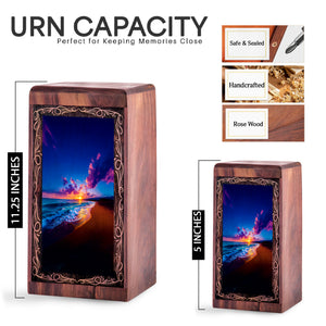 Evening Beach Sunset Cremation Urn – Handmade Wood Urn For Ashes Adult Male