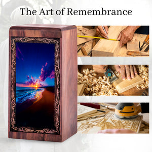 Evening Beach Sunset Cremation Urn – Handmade Wood Urn For Ashes Adult Male