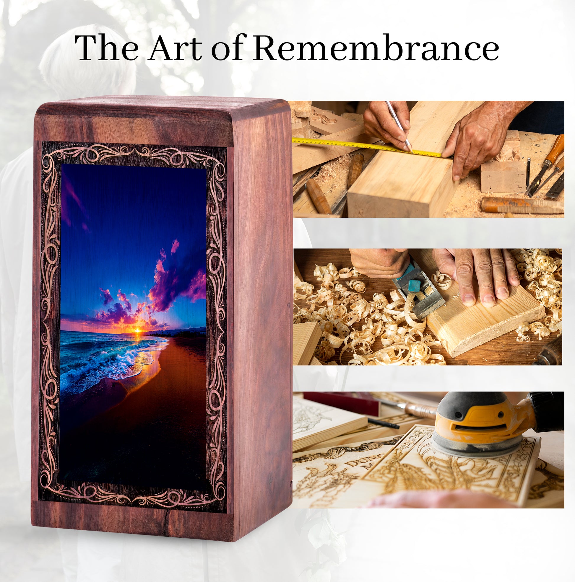 Evening Beach Sunset Cremation Urn – Handmade Wood Urn For Ashes Adult Male