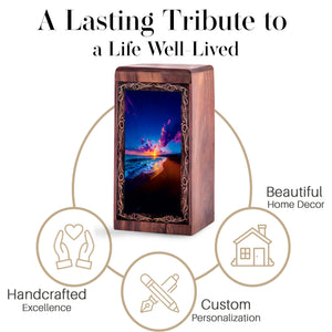 Evening Beach Sunset Cremation Urn – Handmade Wood Urn For Ashes Adult Male