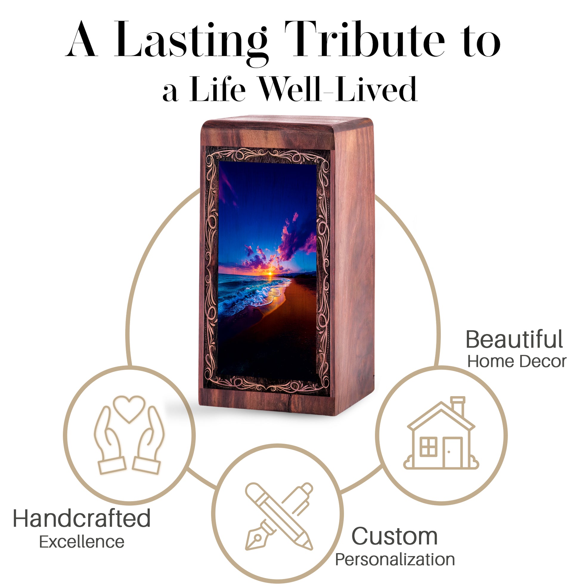 Evening Beach Sunset Cremation Urn – Handmade Wood Urn For Ashes Adult Male