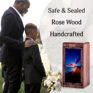 Evening Beach Sunset Cremation Urn – Handmade Wood Urn For Ashes Adult Male