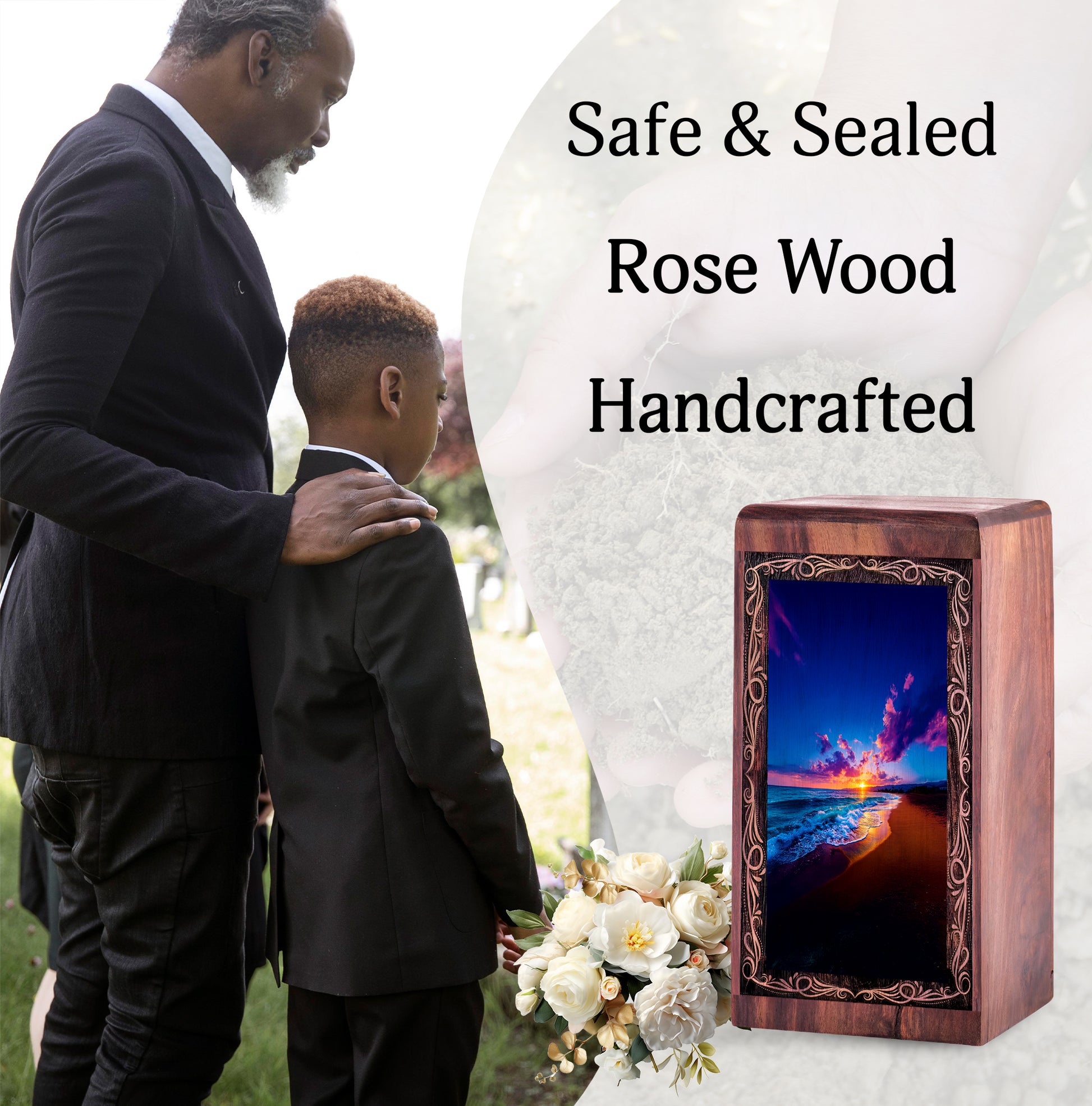 Evening Beach Sunset Cremation Urn – Handmade Wood Urn For Ashes Adult Male