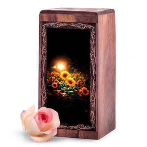 Sunflower Memorial Urn For Ashes – Wooden Keepshake Urn For Human Ashes