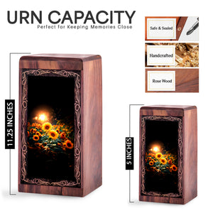 Sunflower Memorial Urn For Ashes – Wooden Keepshake Urn For Human Ashes