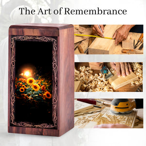 Sunflower Memorial Urn For Ashes – Wooden Keepshake Urn For Human Ashes