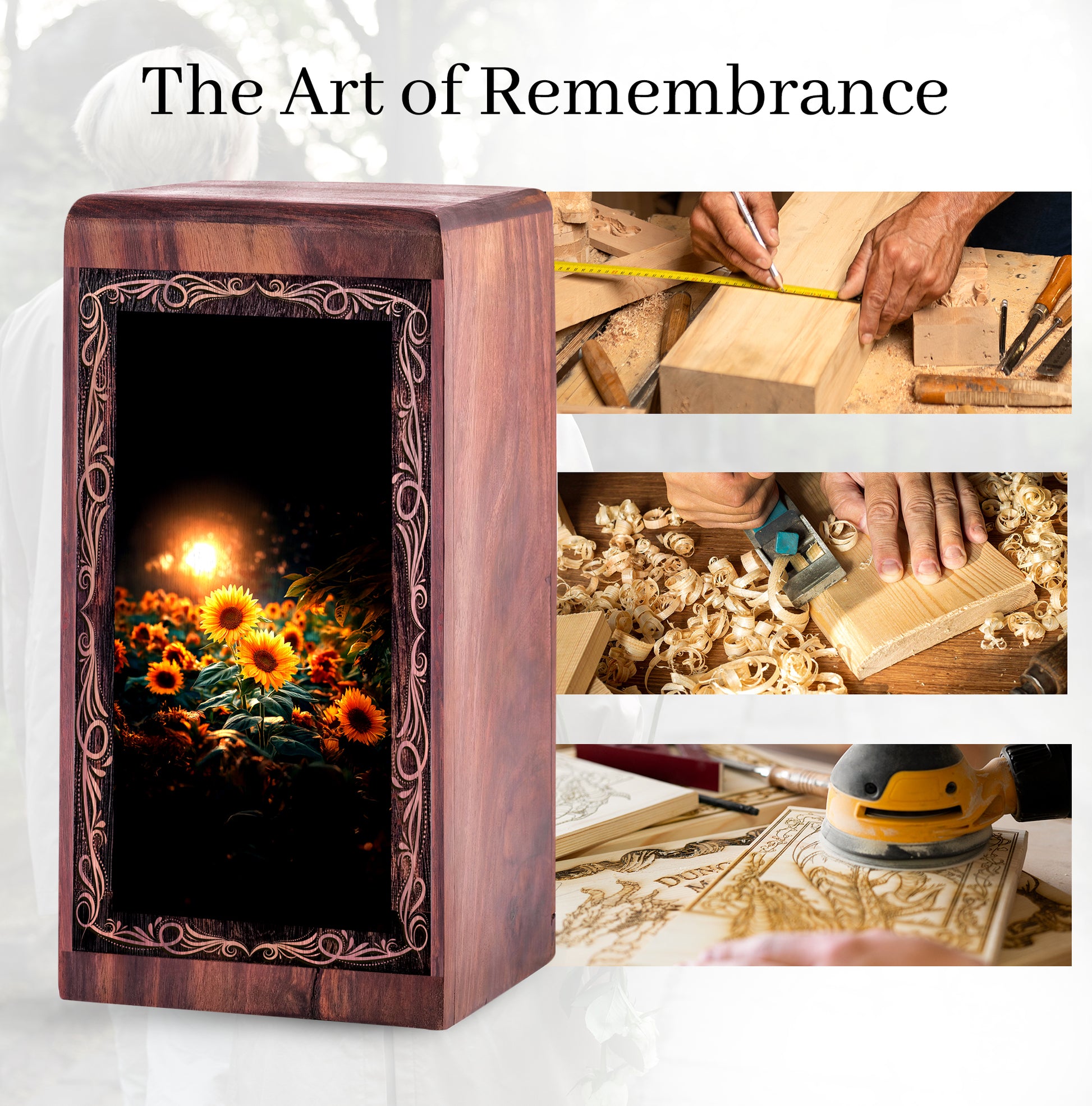 Sunflower Memorial Urn For Ashes – Wooden Keepshake Urn For Human Ashes