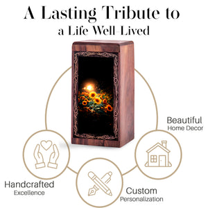 Sunflower Memorial Urn For Ashes – Wooden Keepshake Urn For Human Ashes