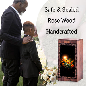 Sunflower Memorial Urn For Ashes – Wooden Keepshake Urn For Human Ashes