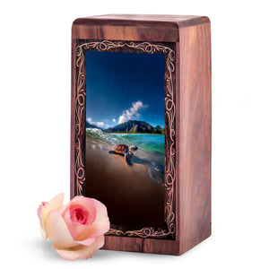 Beach Turtle Rosewood Handmade Urn – Ocean Mountain Theme Memorial Urn For Dad