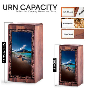 Beach Turtle Rosewood Handmade Urn – Ocean Mountain Theme Memorial Urn For Dad
