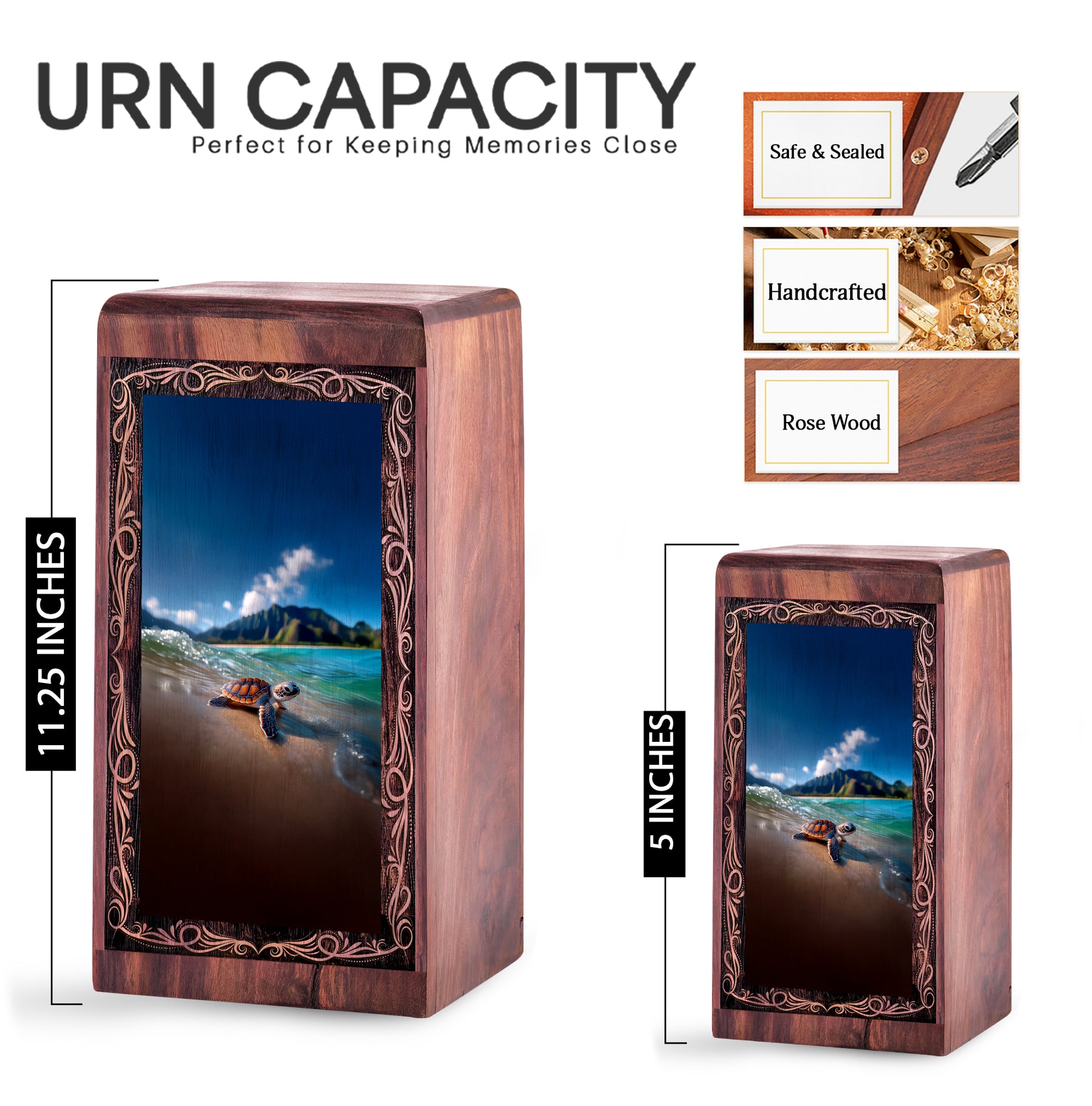 Beach Turtle Rosewood Handmade Urn – Ocean Mountain Theme Memorial Urn For Dad
