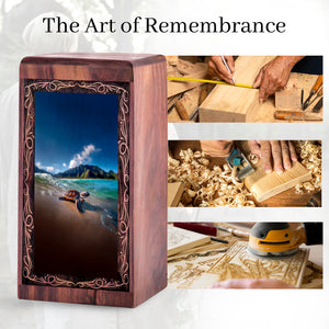 Beach Turtle Rosewood Handmade Urn – Ocean Mountain Theme Memorial Urn For Dad