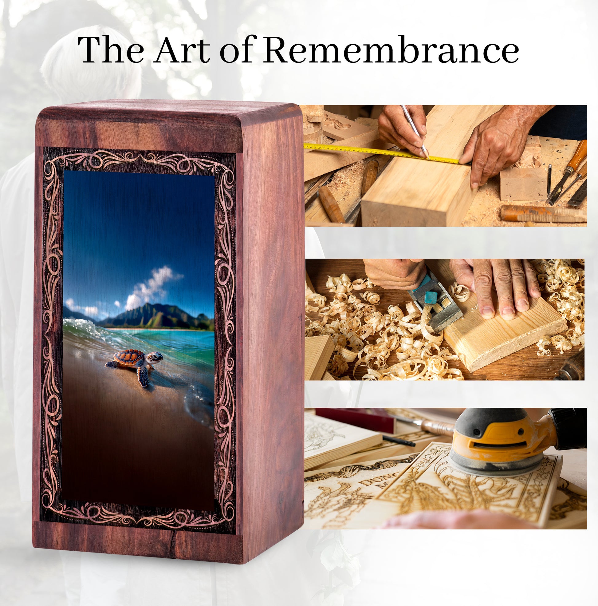 Beach Turtle Rosewood Handmade Urn – Ocean Mountain Theme Memorial Urn For Dad