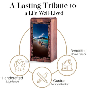 Beach Turtle Rosewood Handmade Urn – Ocean Mountain Theme Memorial Urn For Dad