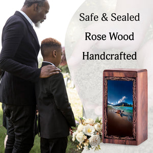 Beach Turtle Rosewood Handmade Urn – Ocean Mountain Theme Memorial Urn For Dad