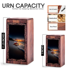 Ocean Wooden Funeral Box For Ashes - Turtle Sunset Theme Funeral Box For Adult Male