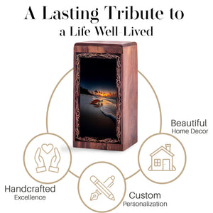 Ocean Wooden Funeral Box For Ashes - Turtle Sunset Theme Funeral Box For Adult Male