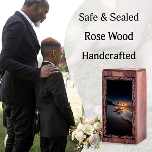 Ocean Wooden Funeral Box For Ashes - Turtle Sunset Theme Funeral Box For Adult Male